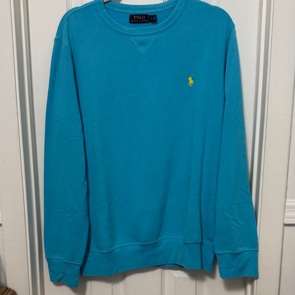 Ralph Lauren Men’s Turquoise Crewneck Sweater with Yellow Pony